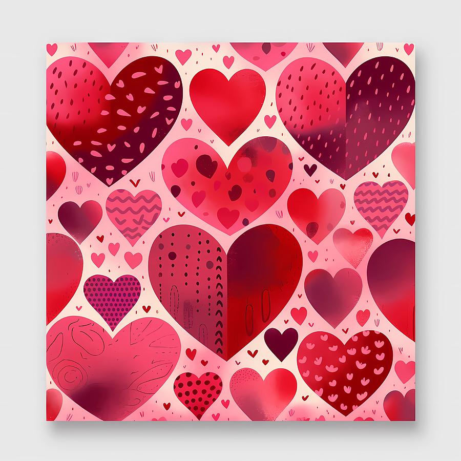 A heart pattern of hearts and dots in red and pink Digital Art by Andre Petrov