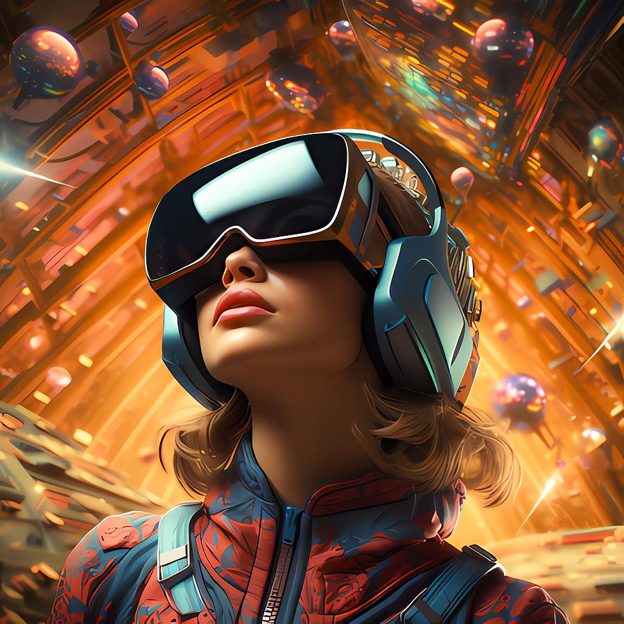 A person wearing VR glasses in a fantastical world Digital Art by Andre Petrov