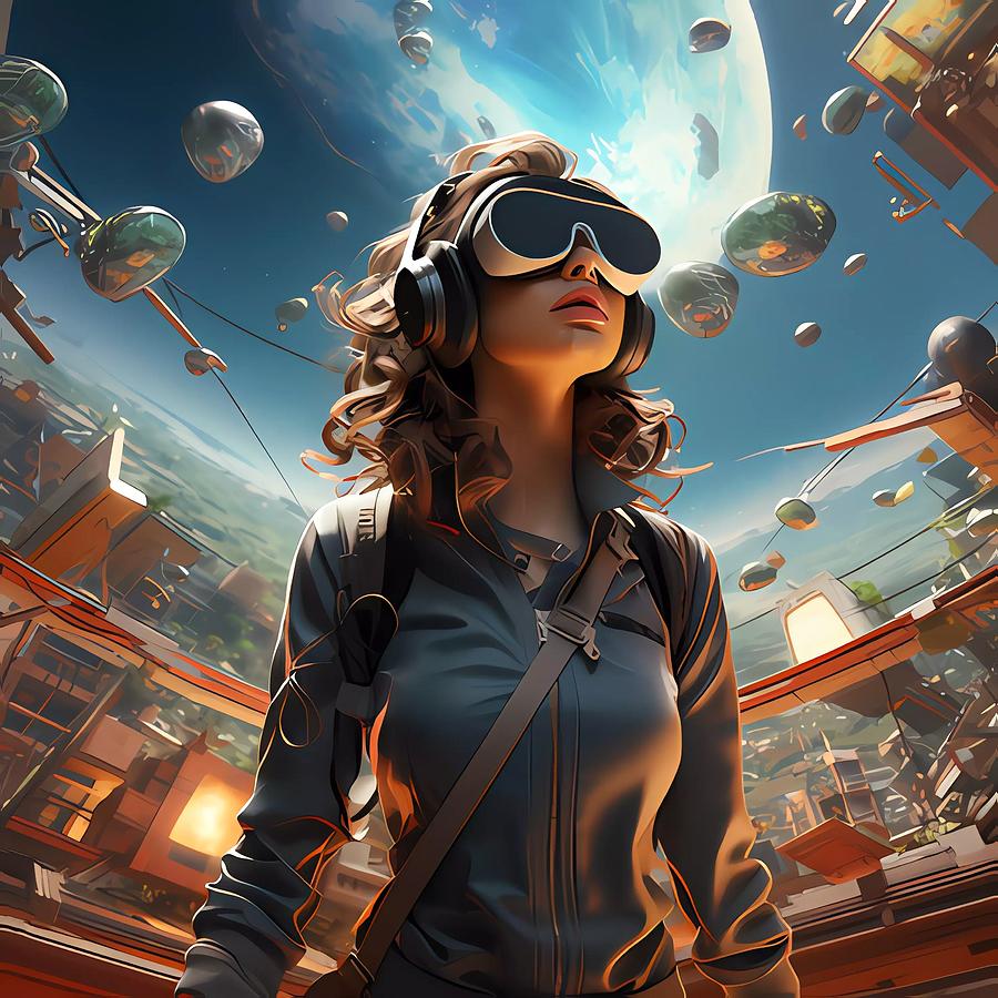 A person wearing VR glasses in a fantastical world No 1 Digital Art by Andre Petrov