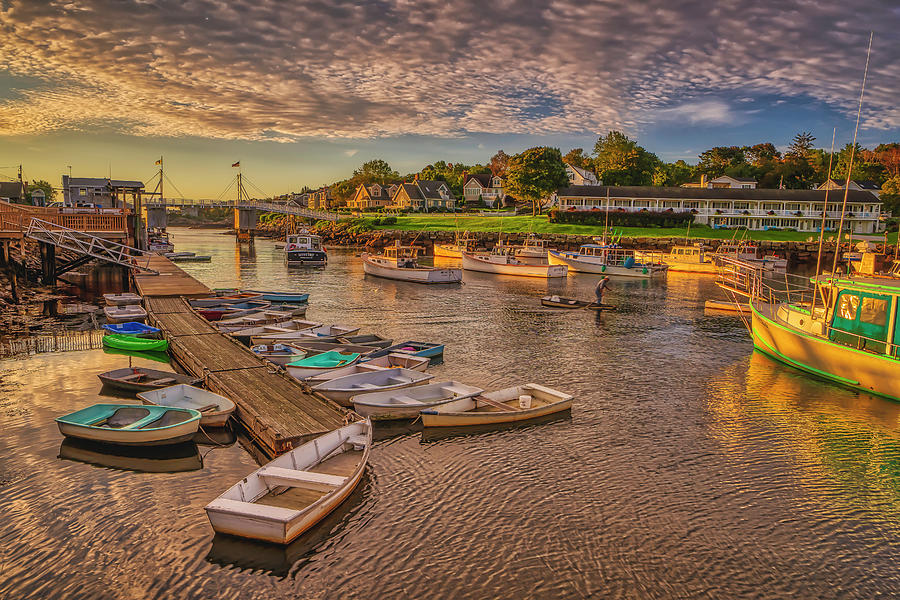 Boats in Perkins Cove at Sunrise Photograph - A Quiet Morning in Perkins Cove by Penny Polakoff