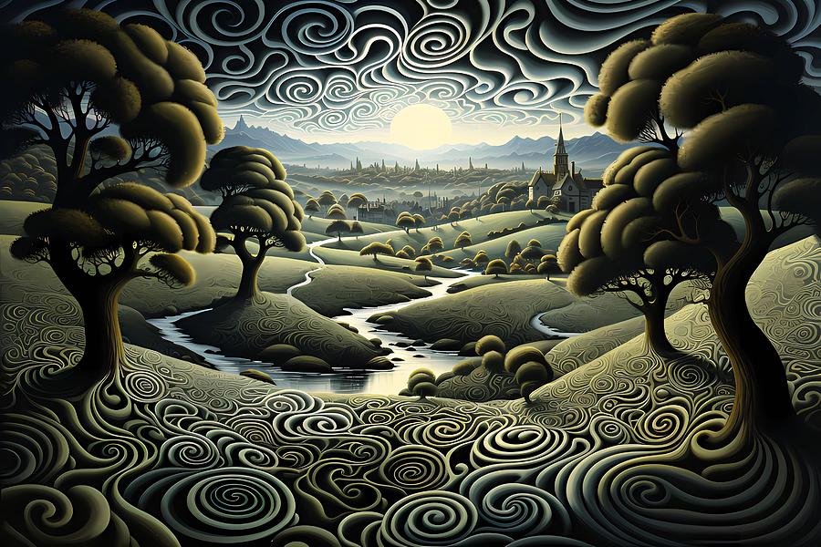 A swirling optical illusion of a landscape No 4 Digital Art by Andre Petrov