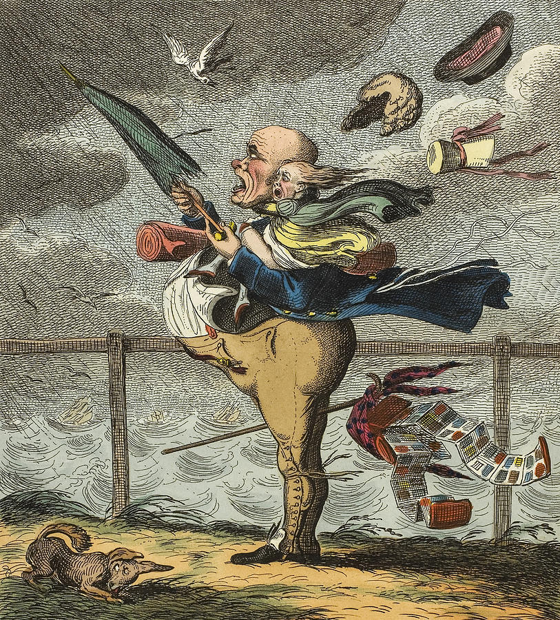 A Tailor in a High Wind Relief by George Cruikshank - Metal Posters