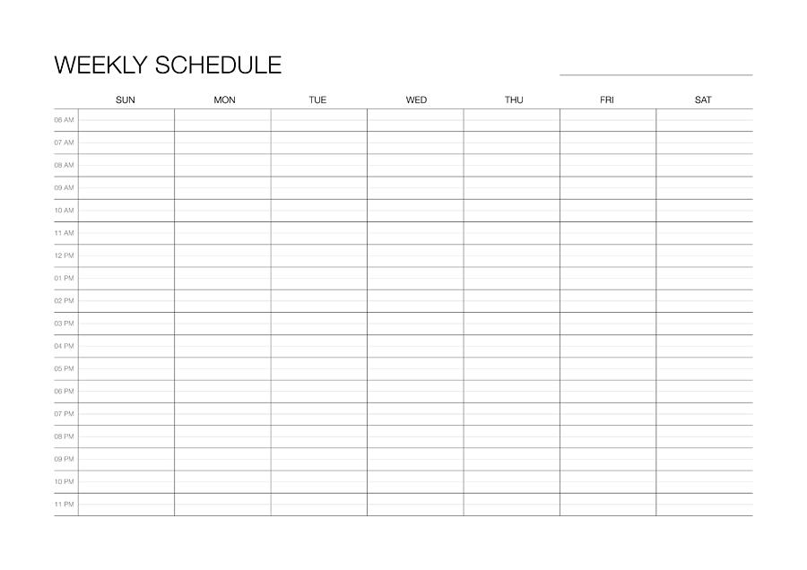 A4 Paper size Hourly Weekly Schedule - Sunday Start Drawing by Rustemgurler