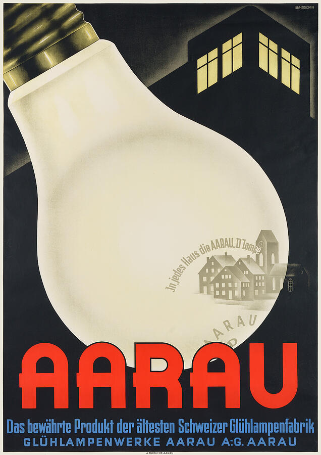 Aarau Gluhlampenwerke - Swiss Art Deco Light bulb Factory Advertisement ...