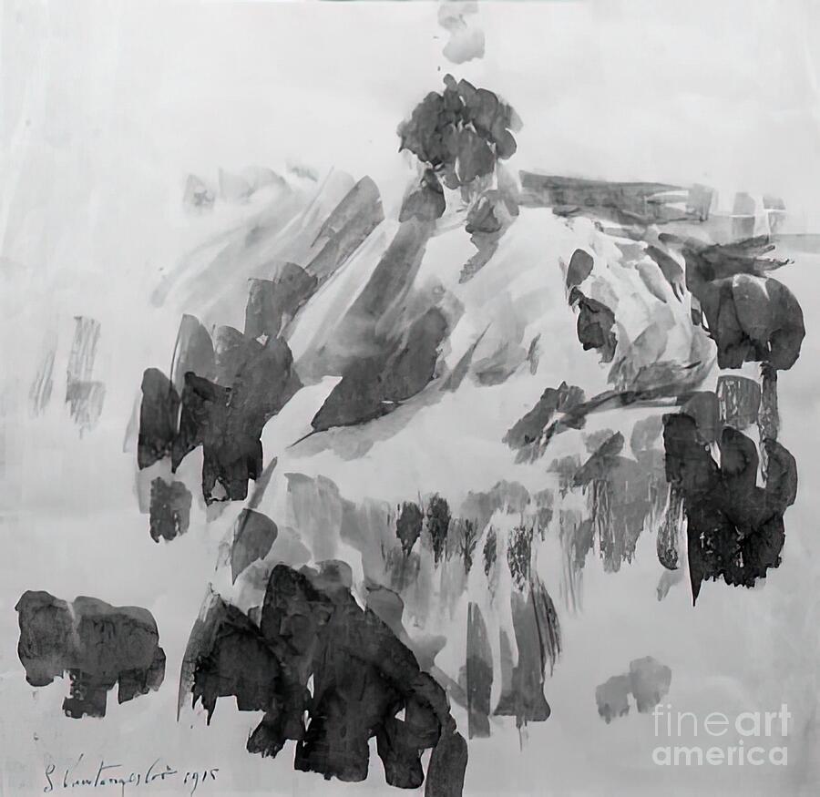 Abstract Landscape Ink WashA seated lady Pointillism Drawing by Golden ...