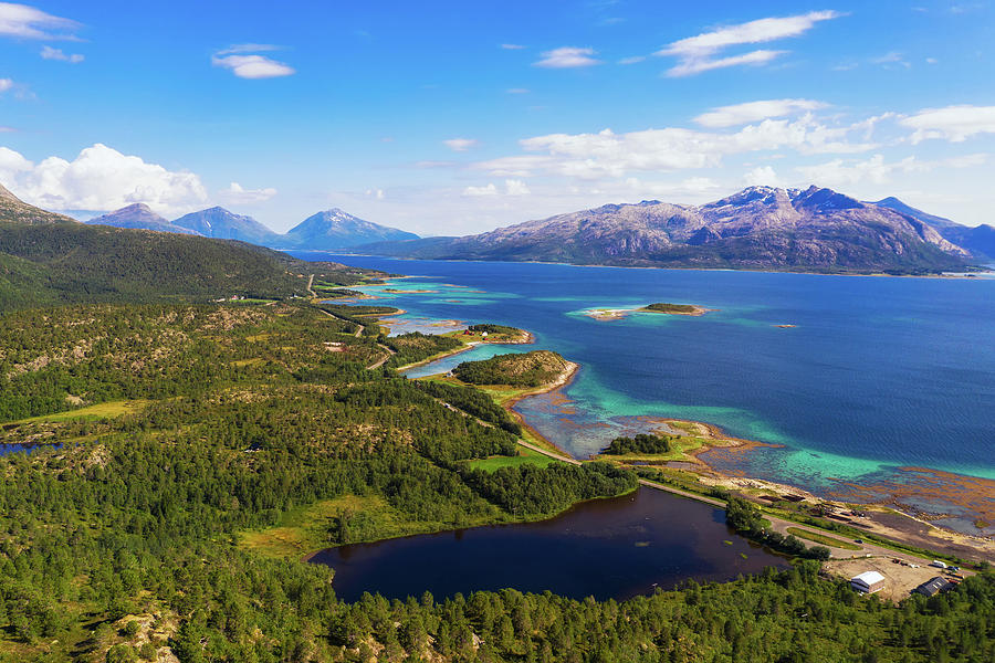 Aerial landscape of Lofoten Islands in Norway with mountains and fjords Photograph by Miroslav Liska