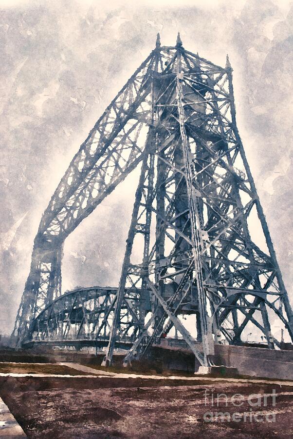 Aerial Lift Bridge On Watercolor Fog Digital Art by Duluth To Door County Photography