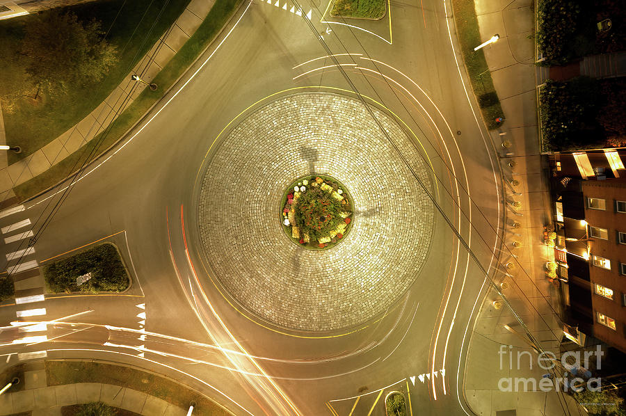 Aerial sunset view of traffic circle in Middlebury, Vermont Photograph by Eric Killorin