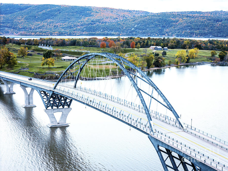 Aerial view Crown Point bridge at New York and Vermont border Photograph by Eric Killorin