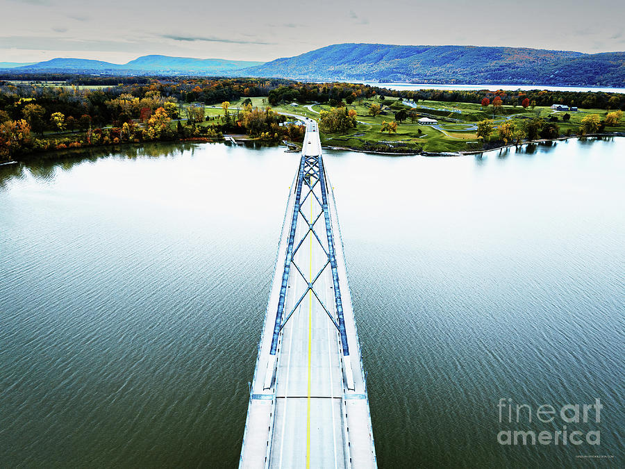 Aerial view of Crown Point bridge over Lake Champlain at the New York and Vermont border Photograph by Eric Killorin
