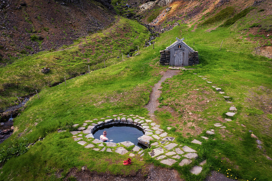 Aerial view of Gudrunarlaug hot spring in Iceland Photograph by Miroslav Liska