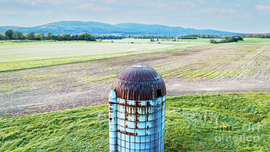Aerial view of silo in Weybridge, Vermont Photograph by Eric Killorin