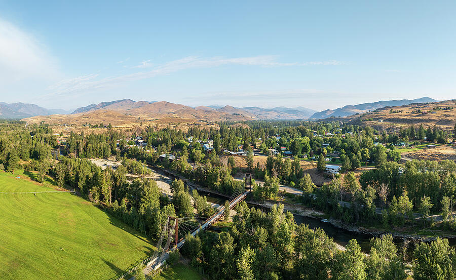 Scenic Mountain Village Landscape Photograph - Aerial view of Winthrop on North Cascades Highway in Washington by Steven Heap