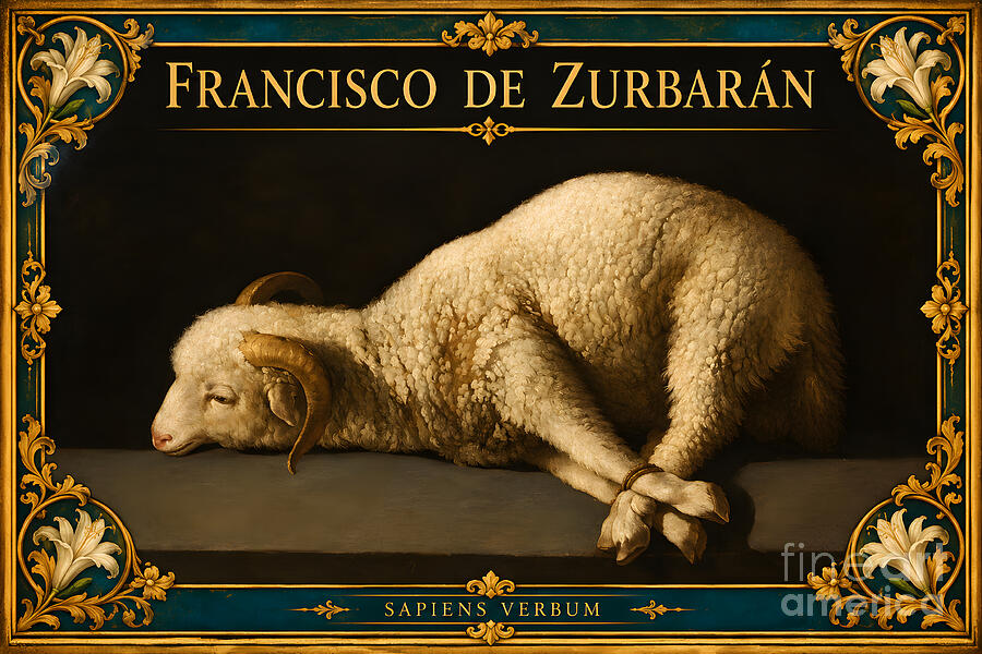 Agnus Dei by Francisco de Zurbarán, vintage art poster by Sapiens Verbum