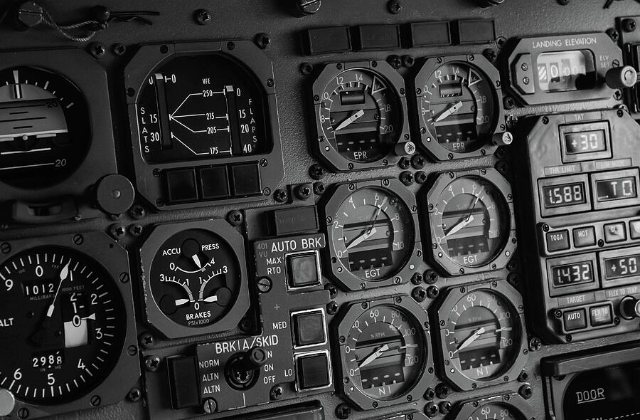 Aircraft Cockpit Instrument Panel Photograph by Jeramy - Metal Posters