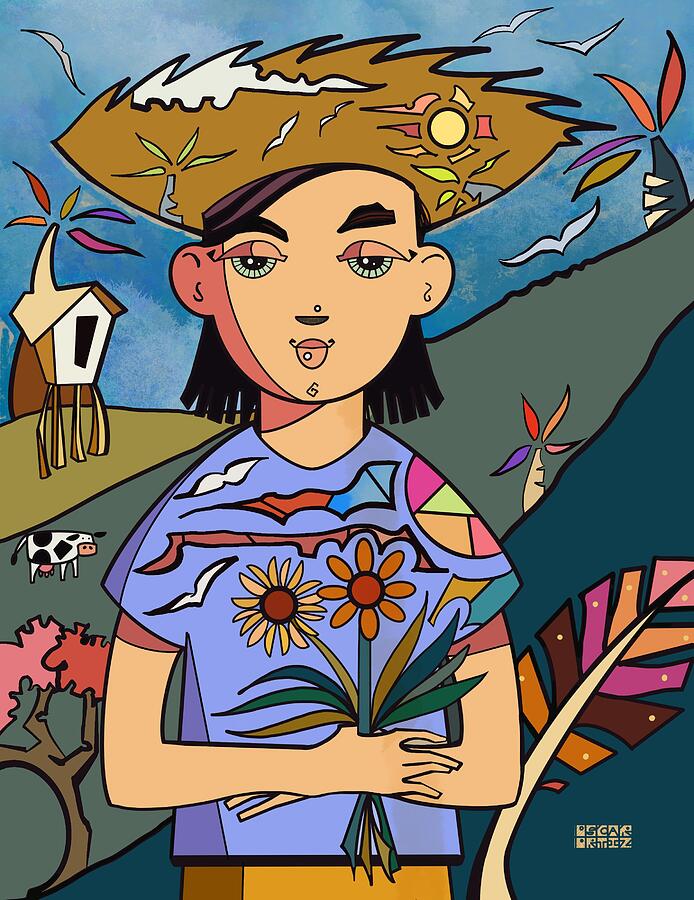 Abstract Portrait with Flowers Digital Art - Alice in Wonder Island by Oscar Ortiz