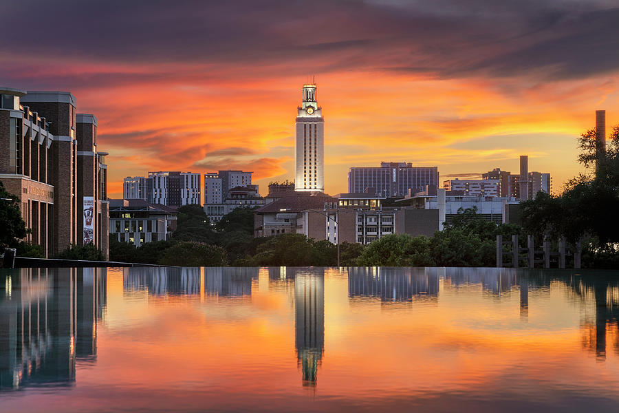 Sunset Over UT Austin Campus Photograph - Alight On Campus by Slow Fuse Photography