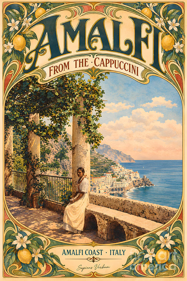 Amalfi, From the Cappuccini: Art Nouveau vintage travel poster by Sapiens Verbum