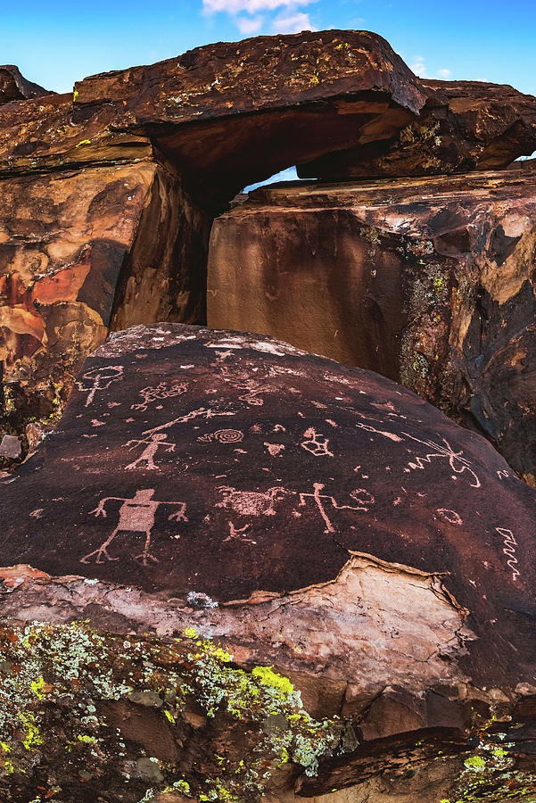 Anasazi Valley Petroglyphs and Boulders, St. George, Utah - Vertical Photograph by Abbie Warnock