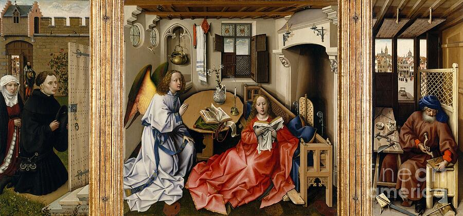 Annunciation Triptych (Merode Altarpiece), Robert Campin, c. 1427-1432 - religious art print