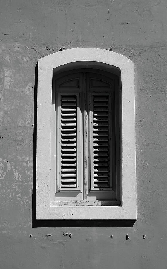 Arched Shuttered Window Shadow Photograph - Arched Shuttered Window in Shadow by Richard Reeve