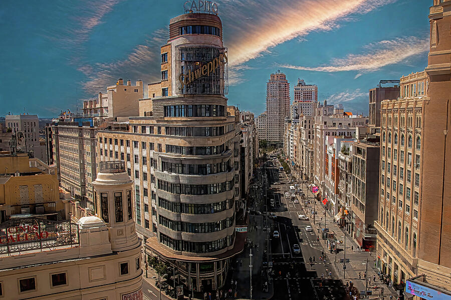 Architecture photography gran via capitol building madrid Photograph by Nature Oil Painting
