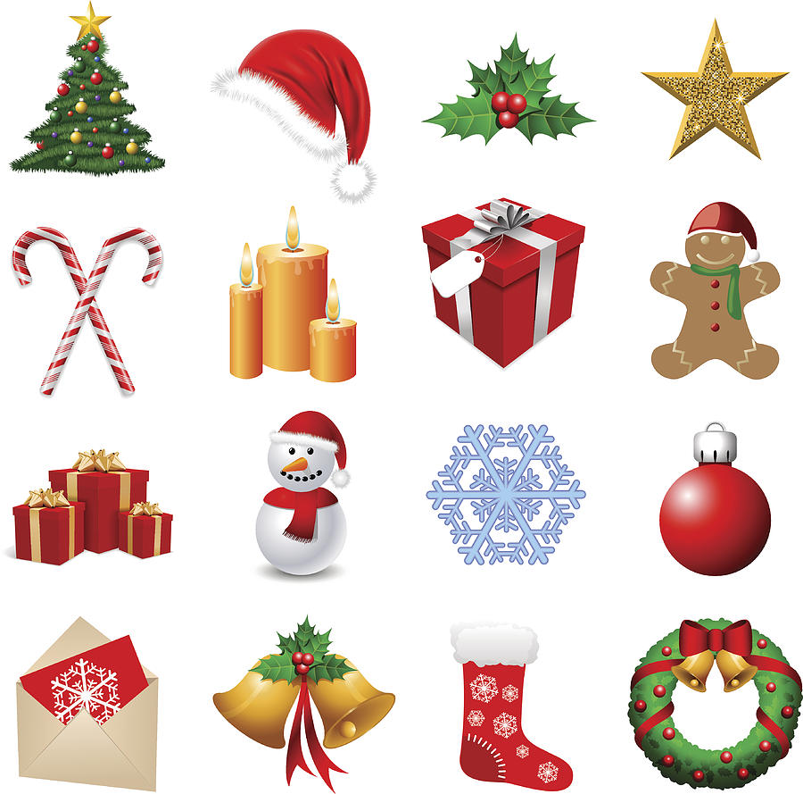 Arrangement of sixteen Christmas themed emoji Drawing by Anzlyldrm
