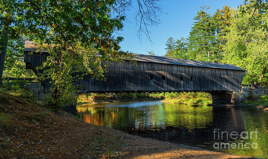 Rustic Covered Bridge Over River Photograph - Autumn at Hemlock Covered Bridge by Ron Long Ltd Photography