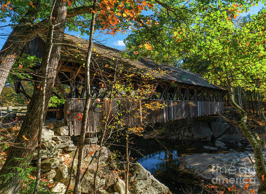 Historic Covered Bridge in Autumn Photograph - Autumn at Sunday River Covered Bridge by Ron Long Ltd Photography