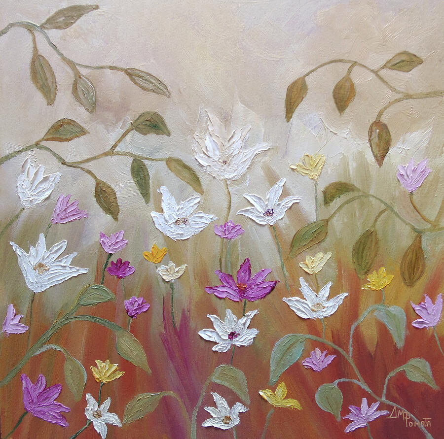 Tranquil Garden of Wildflowers Painting - Autumnal Silk Lilies by Angeles M Pomata