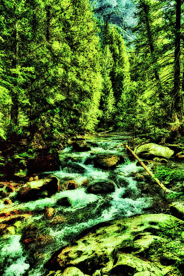 Avalanche Creek in Glacier National Park with sand texture Digital Art by Bruce Block