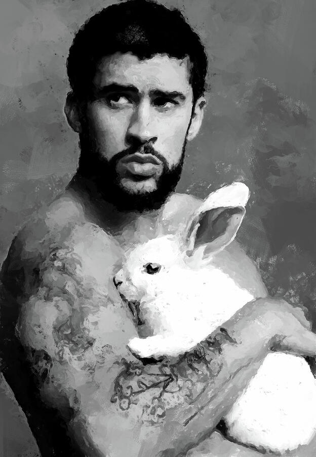 BAD BUNNY - BAILE INoLVIDABLE RABBIT BW Digital Art by Gradify Creations