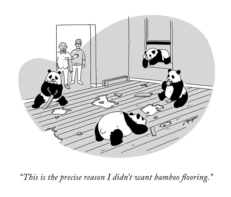 Pandas on Bamboo Floor Drawing - Bamboo Flooring by Jeremy Nguyen
