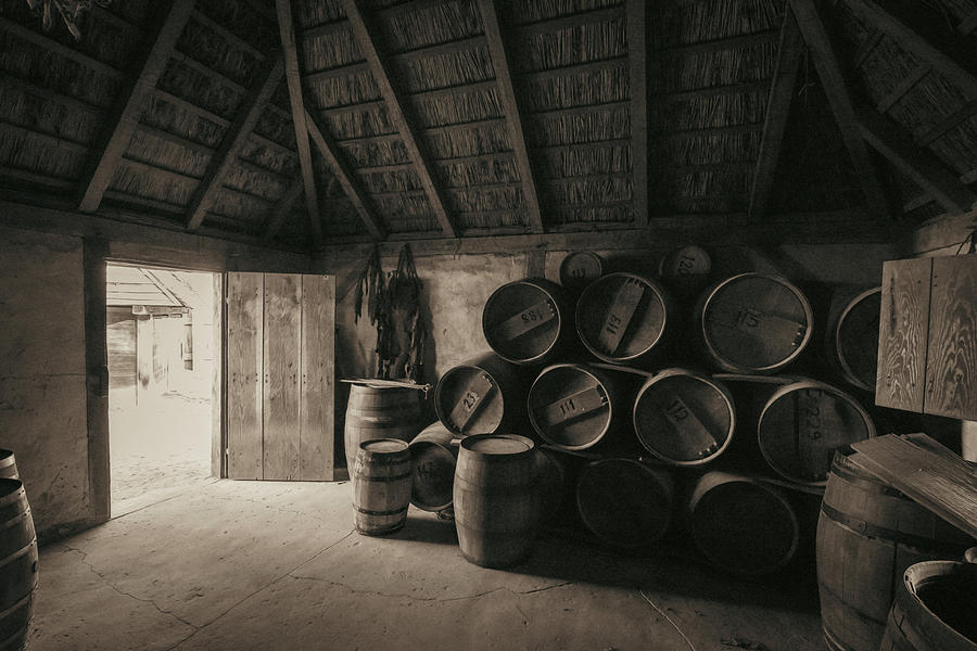 Barrels in a James Fort Storehouse - Oil Painting Style Photograph by Rachel Morrison