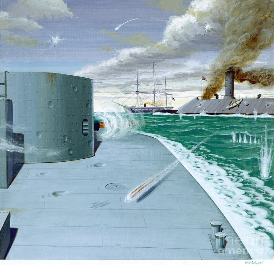 Battle Of Monitor And Merrimac Painting by Ed Vebell