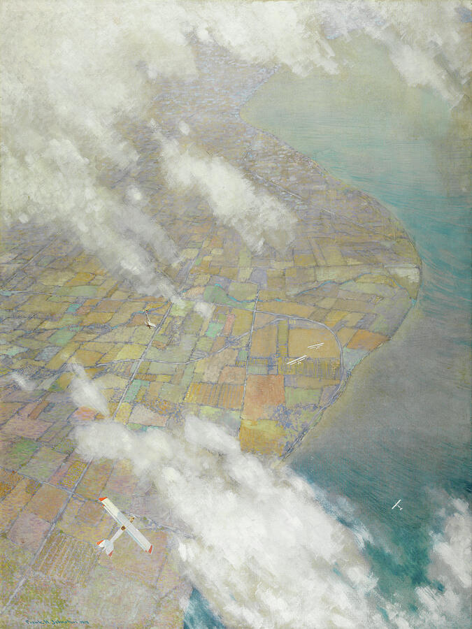 Beamsville, Ontario, Canada - Aerial landscape with a biplane by Frank Johnston Painting by Franz Frank Hans Johnston