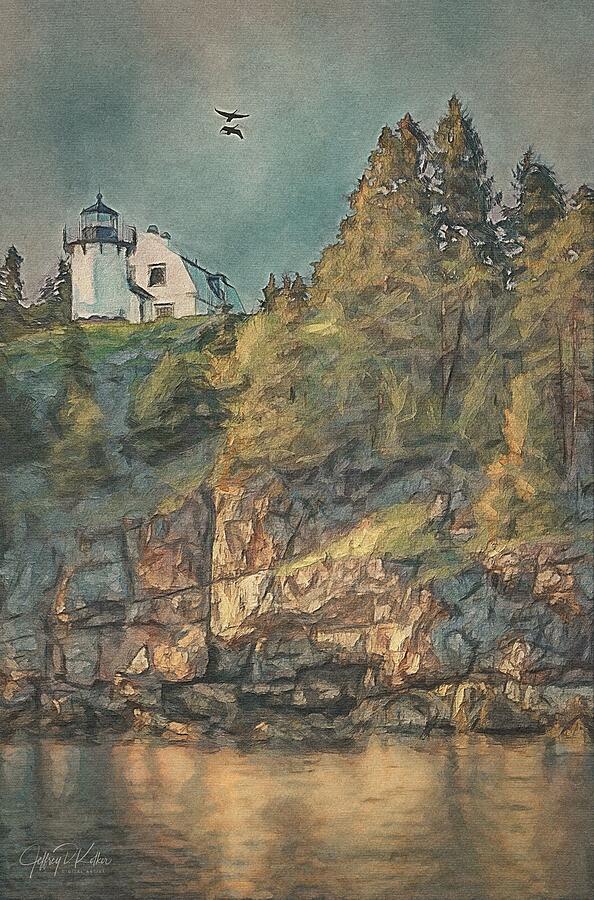 Lighthouse on a Rocky Cliff Painting - Bear Island Light by Jeffrey Kolker