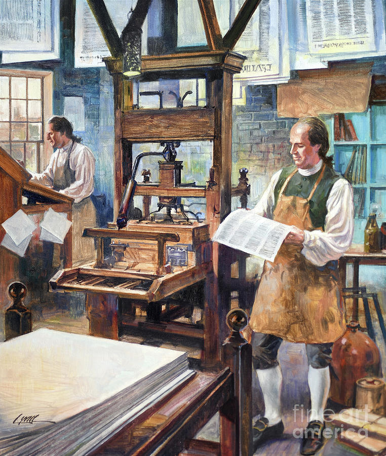 Benjamin Franklin - Printer Painting by Dennis Lyall