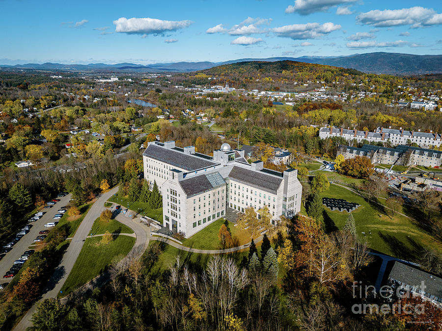 Aerial view of the Bicenntennial Hall at Middlebury College Photograph by Eric Killorin