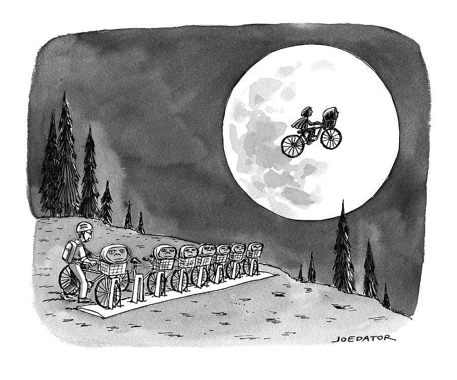 E.T. Moon Biking Scene Drawing - Bicycling by Joe Dator