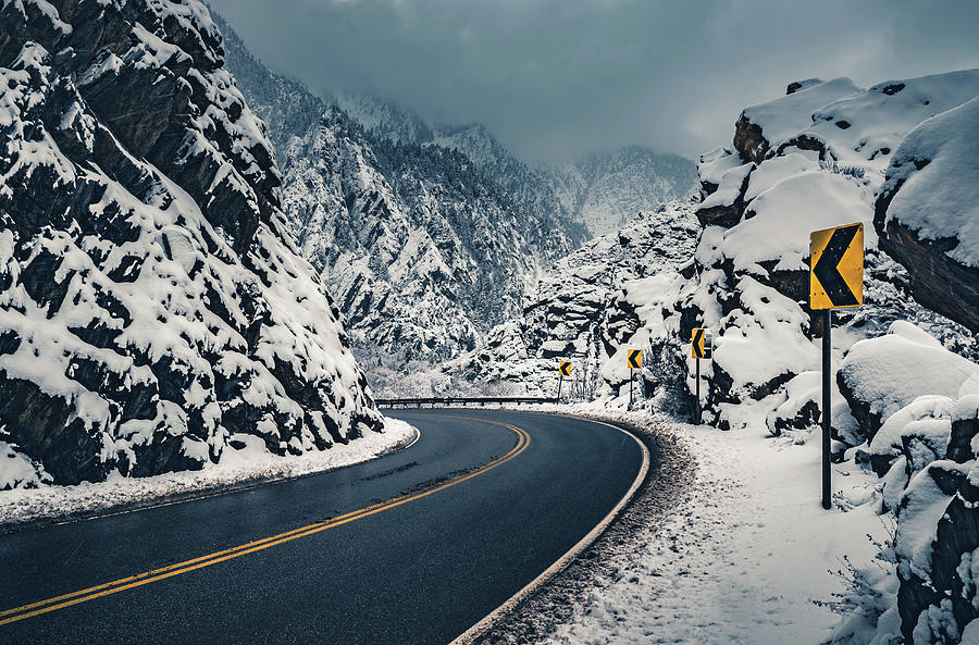 Big Cottonwood Canyon Road in Snow, Utah Photograph by Abbie Warnock