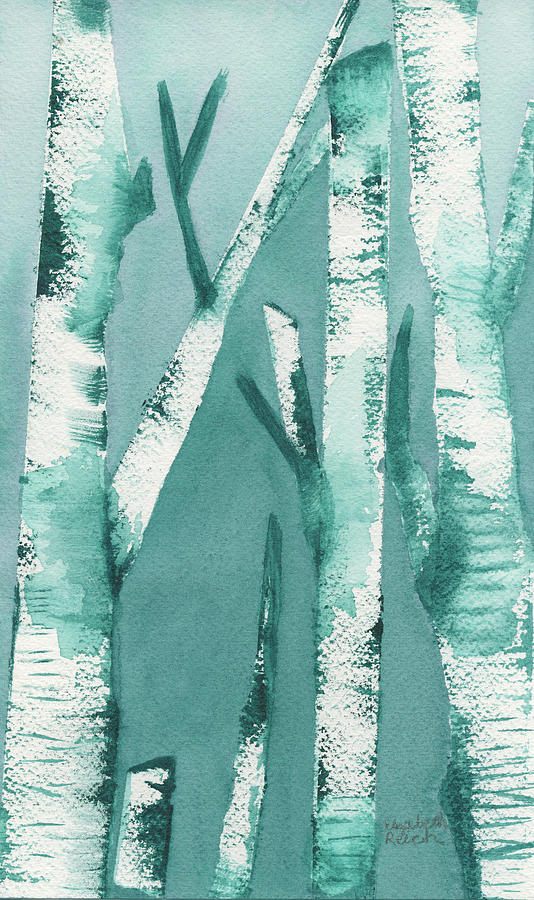 Birch Trees in Green Painting by Elizabeth Reich