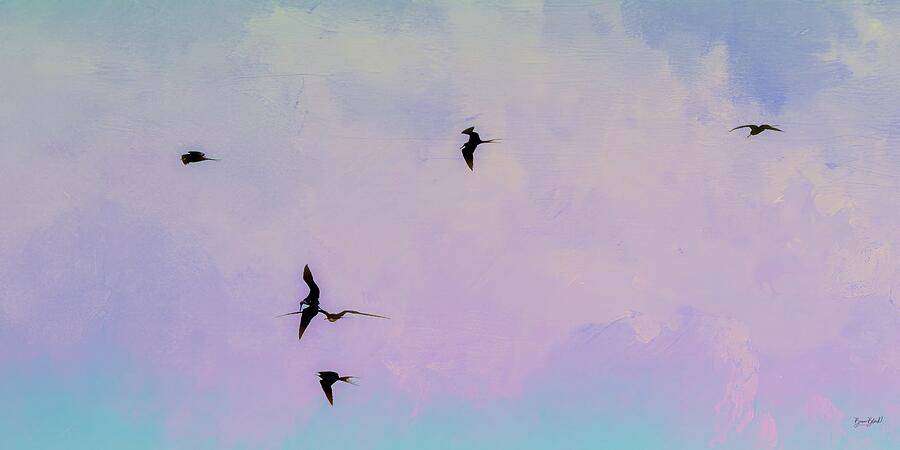 Birds Soaring in Pastel Sky Digital Art - Birds Soaring in Pastel painted Sky by Bruce Block