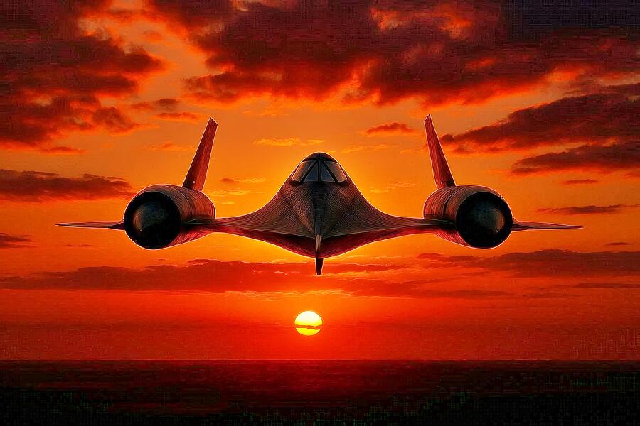 Jet Silhouette Against Dramatic Sunset Digital Art - Blackbird by David Manlove