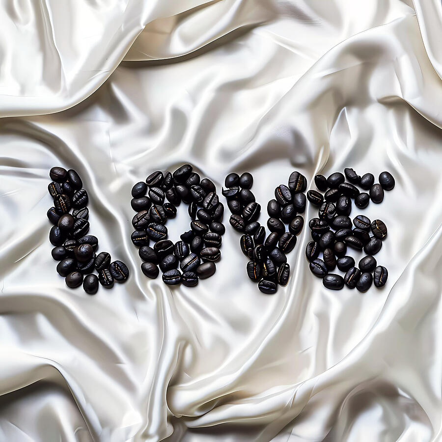 Black_coffee_beans_as_word_Love_on_white_silk_background_1 Digital Art by Andre Petrov