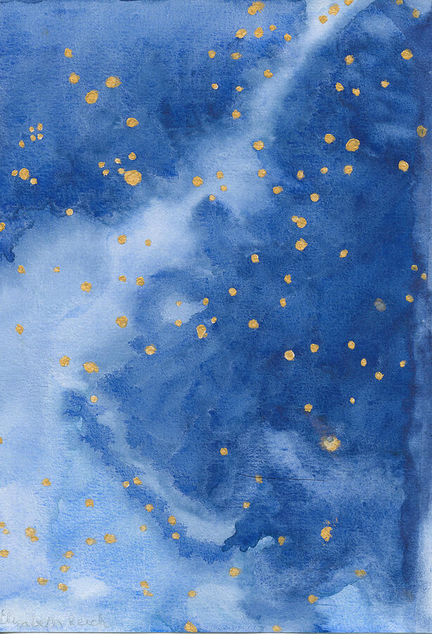 Blue and Gold Starry Night Painting by Elizabeth Reich