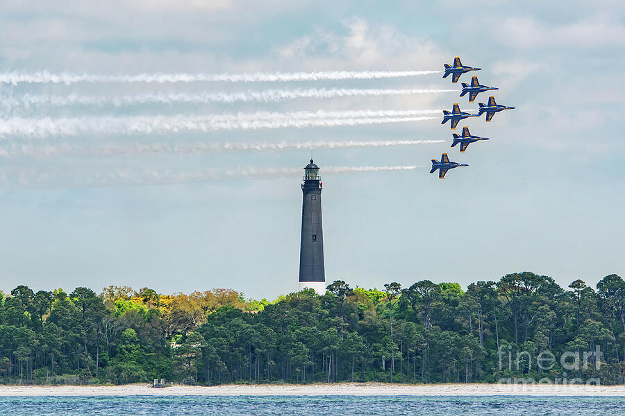 Blue Angels Over Pensacola Lighthouse Photograph by Jeff Saunders