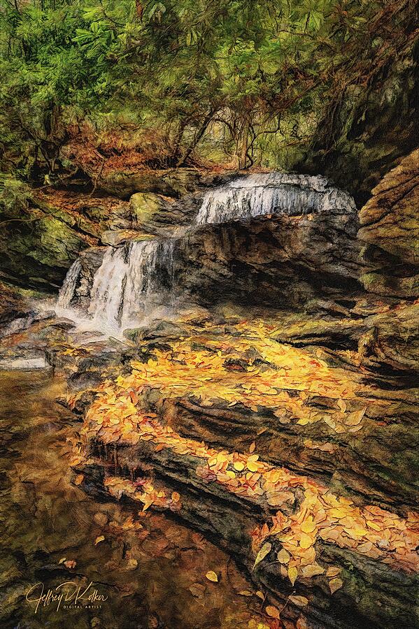 Blue Ridge Mountain Waterfall in Autumn Painting by Jeffrey Kolker