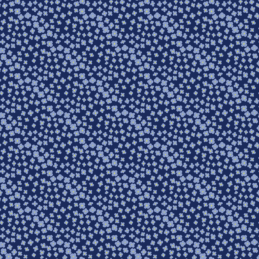 Blue Wildflowers Hand Drawn Surface Pattern Digital Art by Snow Iris Studio
