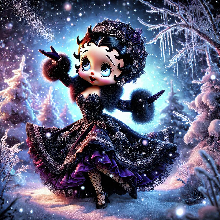 Boops Winter Waltz in Violet and Fur Digital Art by Bill And Linda Tiepelman